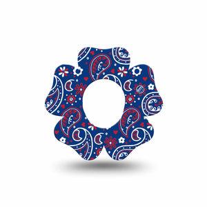 ExpressionMed Independence Paisley Dexcom G7 Flower Shape Tape, Dexcom Stelo Glucose Biosensor System, Single Tape Blue Red White Paisley Print, Adhesive Tape CGM Design