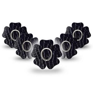 ExpressionMed Black Aligator Skin Dexcom G7 Flower Shape Tape, Dexcom Stelo Glucose Biosensor System, 5-Pack Tape and 5-Pack Sticker Animal Skin Style, Plaster CGM Design