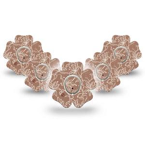 ExpressionMed Mocha Mousse Lace Dexcom G7 Flower Shape Tape, Dexcom Stelo Glucose Biosensor System, 5-Pack Tape and 5-Pack Sticker Pantone-Inspired Florals, Plaster CGM Design