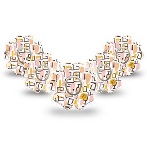 ExpressionMed Squiggles Dexcom G7 Flower Shape Tape, Dexcom Stelo Glucose Biosensor System, 5-Pack Tape and 5-Pack Sticker Soft Pastel Geometric, Plaster CGM Design