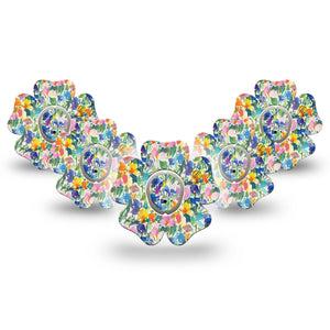 ExpressionMed Summer Fling Dexcom G7 Flower Shape Tape, Dexcom Stelo Glucose Biosensor System, 5-Pack Tape and 5-Pack Sticker Summer Artful Garden, Plaster CGM Design