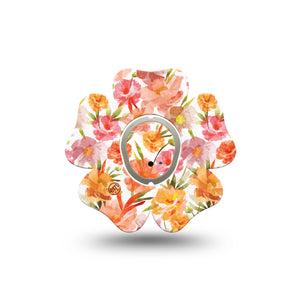 ExpressionMed Peach Dusk Dexcom G7 Flower Shape Tape, Dexcom Stelo Glucose Biosensor System, Single Tape and Single Sticker Delicate Floral Pattern, Plaster CGM Design
