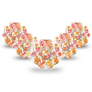 ExpressionMed Peach Dusk Dexcom G7 Flower Shape Tape, Dexcom Stelo Glucose Biosensor System, 5-Pack Tape and 5-Pack Sticker Orange Airy Textures, Plaster CGM Design