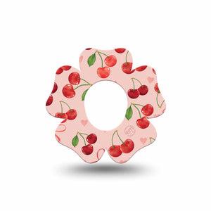 ExpressionMed Cherries Dexcom G7 Flower Shape Tape, Dexcom Stelo Glucose Biosensor System, Single Tape Red Pink Cherry Print, Plaster CGM Design