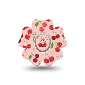 ExpressionMed Cherries Dexcom G7 Flower Shape Tape, Dexcom Stelo Glucose Biosensor System, Single Tape and Single Sticker Red Pink Cherry Print, Plaster CGM Design
