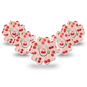 ExpressionMed Cherries Dexcom G7 Flower Shape Tape, Dexcom Stelo Glucose Biosensor System, 5-Pack Tape and 5-Pack Sticker Red Cherries, Plaster CGM Design