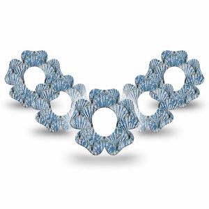 ExpressionMed Seashells Dexcom G7 Flower Shape Tape, Dexcom Stelo Glucose Biosensor System, 5-Pack Tape Neutral Blue Sea Shells, Plaster CGM Design