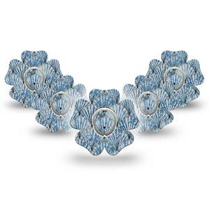 ExpressionMed Seashells Dexcom G7 Flower Shape Tape, Dexcom Stelo Glucose Biosensor System, 5-Pack Tape and 5-Pack Sticker Neutral Blue Sea Shells, Plaster CGM Design