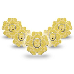 ExpressionMed Yellow Sundress Dexcom G7 Flower Shape Tape, Dexcom Stelo Glucose Biosensor System, 5-Pack Tape and 5-Pack Sticker Beaming Gold Shapes, Plaster CGM Design