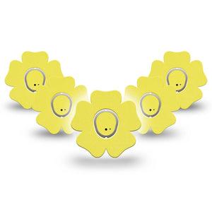 ExpressionMed Butter Yellow Dexcom G7 Flower Shape Tape, Dexcom Stelo Glucose Biosensor System, 5-Pack Tape and 5-Pack Sticker Pantone 601 U, Plaster CGM Design