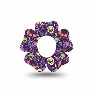 ExpressionMed Neon Skulls Dexcom G7 Flower Shape Tape, Dexcom Stelo Glucose Biosensor System, Single Tape Fluorescent Colorful Skulls, Plaster CGM Design
