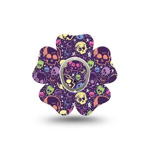 ExpressionMed Neon Skulls Dexcom G7 Flower Shape Tape, Dexcom Stelo Glucose Biosensor System, Single Tape and Single Sticker Fluorescent Colorful Skulls, Plaster CGM Design
