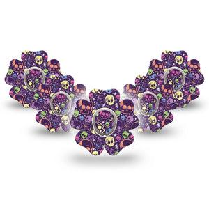 ExpressionMed Neon Skulls Dexcom G7 Flower Shape Tape, Dexcom Stelo Glucose Biosensor System, 5-Pack Tape and 5-Pack Sticker Electric Colorful Skulls, Adhesive Tape CGM Design