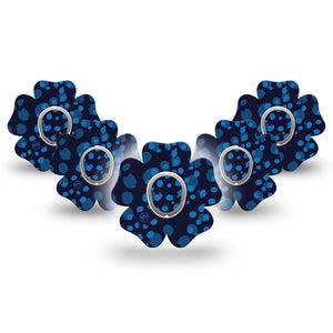 ExpressionMed Blue Drops Dexcom G7 Flower Shape Tape, Dexcom Stelo Glucose Biosensor System, 5-Pack Tape and 5-Pack Sticker Classy Navy Blue Drops, Adhesive Tape CGM Design