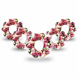 ExpressionMed Maroon Flowers Dexcom G7 Flower Shape Tape, Dexcom Stelo Glucose Biosensor System, 5-Pack Tape Dark Red Floaty Florals, Adhesive Tape CGM Design