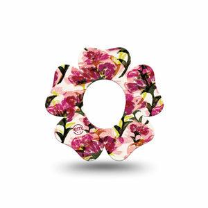 ExpressionMed Maroon Flowers Dexcom G7 Flower Shape Tape, Dexcom Stelo Glucose Biosensor System, Single Tape Red Flowers With Stems, Plaster CGM Design