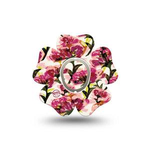 ExpressionMed Maroon Flowers Dexcom G7 Flower Shape Tape, Dexcom Stelo Glucose Biosensor System, Single Tape and Single Sticker Red Flowers With Stems, Plaster CGM Design
