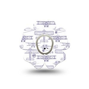 ExpressionMed Airplane Dexcom G7 Flower Shape Tape, Dexcom Stelo Glucose Biosensor System, Single Tape and Single Sticker Aircraft Drawings, Plaster CGM Design