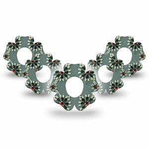 ExpressionMed Green Embroidery Dexcom G7 Flower Shape Tape, Dexcom Stelo Glucose Biosensor System, 5-Pack Tape Muted Green Knit Florals, Adhesive Tape CGM Design