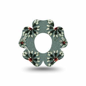 ExpressionMed Green Embroidery Dexcom G7 Flower Shape Tape, Dexcom Stelo Glucose Biosensor System, Single Tape Threaded Textile Print, Plaster CGM Design