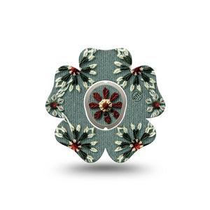 ExpressionMed Green Embroidery Dexcom G7 Flower Shape Tape, Dexcom Stelo Glucose Biosensor System, Single Tape and Single Sticker Threaded Textile Print, Plaster CGM Design