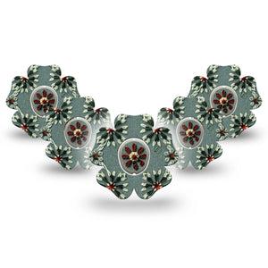 ExpressionMed Green Embroidery Dexcom G7 Flower Shape Tape, Dexcom Stelo Glucose Biosensor System, 5-Pack Tape and 5-Pack Sticker Muted Green Knit Florals, Adhesive Tape CGM Design