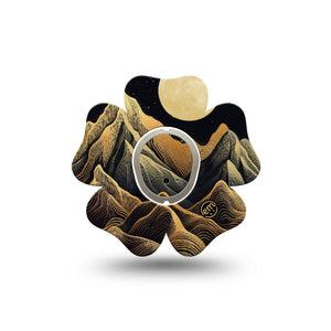 ExpressionMed Black Mountain Dexcom G7 Flower Shape Tape, Dexcom Stelo Glucose Biosensor System, Single Tape and Single Sticker Full Moon Mountains, Plaster CGM Design