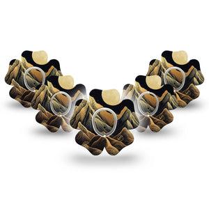 ExpressionMed Black Mountain Dexcom G7 Flower Shape Tape, Dexcom Stelo Glucose Biosensor System, 5-Pack Tape and 5-Pack Sticker Gold Black Line Mountain Peaks, Adhesive Tape CGM Design