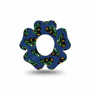 ExpressionMed Tractors Dexcom G7 Flower Shape Tape, Dexcom Stelo Glucose Biosensor System, Single Tape Green Tractors, Plaster CGM Design