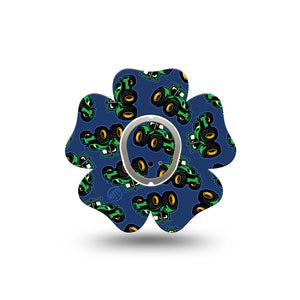 ExpressionMed Tractors Dexcom G7 Flower Shape Tape, Dexcom Stelo Glucose Biosensor System, Single Tape and Single Sticker Green Tractors, Plaster CGM Design