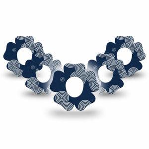 ExpressionMed Blue Swirls Dexcom G7 Flower Shape Tape, Dexcom Stelo Glucose Biosensor System, 5-Pack Tape Navy Spirals, Adhesive Tape CGM Design