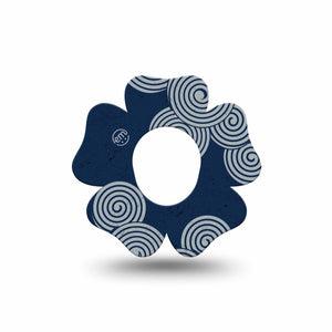 ExpressionMed Blue Swirls Dexcom G7 Flower Shape Tape, Dexcom Stelo Glucose Biosensor System, Single Tape Twisting Spirals, Plaster CGM Design