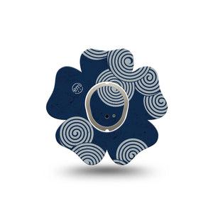 ExpressionMed Blue Swirls Dexcom G7 Flower Shape Tape, Dexcom Stelo Glucose Biosensor System, Single Tape and Single Sticker Twisting Spirals, Plaster CGM Design