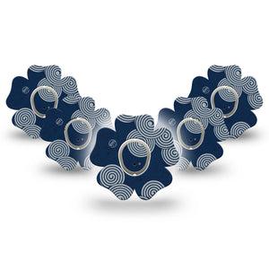 ExpressionMed Blue Swirls Dexcom G7 Flower Shape Tape, Dexcom Stelo Glucose Biosensor System, 5-Pack Tape and 5-Pack Sticker Navy Spirals, Adhesive Tape CGM Design