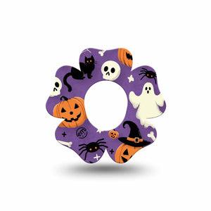 ExpressionMed Happy Halloween Dexcom G7 Flower Shape Tape, Dexcom Stelo Glucose Biosensor System, Single Black Cat Spooky Spiders Adhesive Tape CGM Design