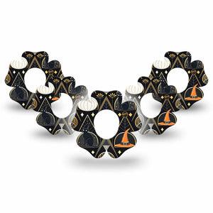 ExpressionMed Art Deco Halloween Dexcom G7 Flower Shape Tape, Dexcom Stelo Glucose Biosensor System, 5-Pack Tape Spooky Art Deco Inspired, Adhesive Tape CGM Design