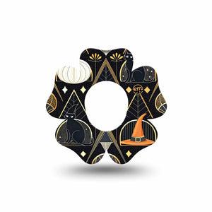 ExpressionMed Art Deco Halloween Dexcom G7 Flower Shape Tape, Dexcom Stelo Glucose Biosensor System, Single Tape Black Cats Art Deco, Plaster CGM Design