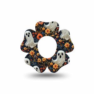 ExpressionMed Embroidered Ghost Dexcom G7 Flower Shape Tape, Dexcom Stelo Glucose Biosensor System, Single Tape Fall Flowers Ghost Inspired, Plaster CGM Design