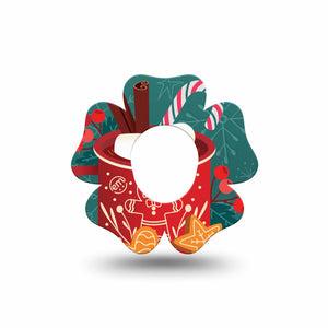 ExpressionMed Hot Chocolate Dexcom G7 and Stelo Flower Shape Tape, Dexcom Stelo Glucose Biosensor System, Single Tape Holiday Cookies and Chocolate Milk Theme, Plaster CGM Design