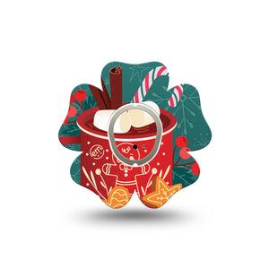 ExpressionMed Hot Chocolate Dexcom G7 Flower Shape Tape, Dexcom Stelo Glucose Biosensor System, Single Tape and Single Sticker Holiday Hot Cocoa, Plaster CGM Design