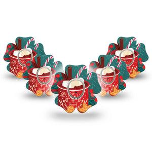 ExpressionMed Hot Chocolate Dexcom G7 Flower Shape Tape, Dexcom Stelo Glucose Biosensor System, 5-Pack Tape and 5-Pack Sticker Hot Chocolate with Christmas Marshmallows, Adhesive Tape CGM Design