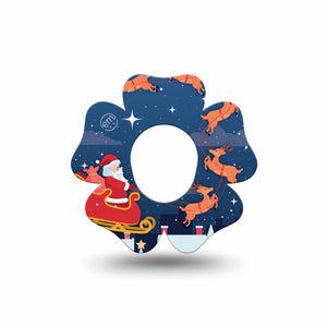 ExpressionMed Santa With Sled Dexcom G7 and Stelo Flower Shape Tape, Dexcom Stelo Glucose Biosensor System, Single Tape Flying Santa in Sleigh, Plaster CGM Design