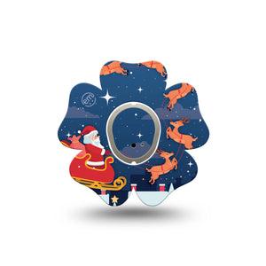 ExpressionMed Santa With Sled Dexcom G7 Flower Shape Tape, Dexcom Stelo Glucose Biosensor System, Single Tape and Single Sticker Reindeer Flying Sleigh, Adhesive Tape CGM Design