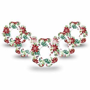 ExpressionMed Christmas Wreath Dexcom G7 Flower Shape Tape, Dexcom Stelo Glucose Biosensor System, 5-Pack Tape Winter Joyful Foliage, Adhesive Tape CGM Design
