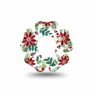 ExpressionMed Christmas Wreath Dexcom G7 and Stelo Flower Shape Tape, Dexcom Stelo Glucose Biosensor System, Single Tape Happy Holidays Themed Wreath, PatchCGM Design