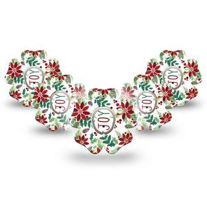 ExpressionMed Christmas Wreath Dexcom G7 Flower Shape Tape, Dexcom Stelo Glucose Biosensor System, 5-Pack Tape and 5-Pack Sticker Christmas Theme Foliage, Adhesive Tape CGM Design