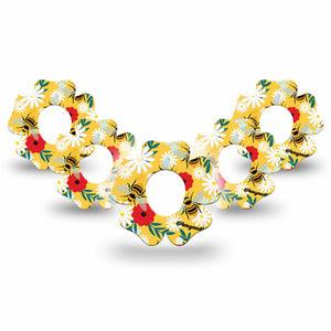 ExpressionMed Bees and Flowers Dexcom G7 Flower Shape Tape, Dexcom Stelo Glucose Biosensor System, 5-Pack Tape Garden Bees Plaster CGM Design