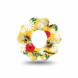 ExpressionMed Bees and Flowers Dexcom G7 Flower Shape Tape, Dexcom Stelo Glucose Biosensor System, Single Tape Colorful Florals and Bees Plaster CGM Design