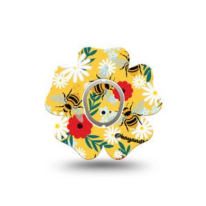 ExpressionMed Bees and Flowers Dexcom G7 Flower Shape Tape, Dexcom Stelo Glucose Biosensor System, Single Tape and Single Sticker Colorful Garden Plaster CGM Design