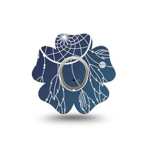 ExpressionMed Blue Dreamcatcher Dexcom G7 Flower Shape Tape, Dexcom Stelo Glucose Biosensor System, Single Tape and Single Sticker Blue Feathers Plaster CGM Design